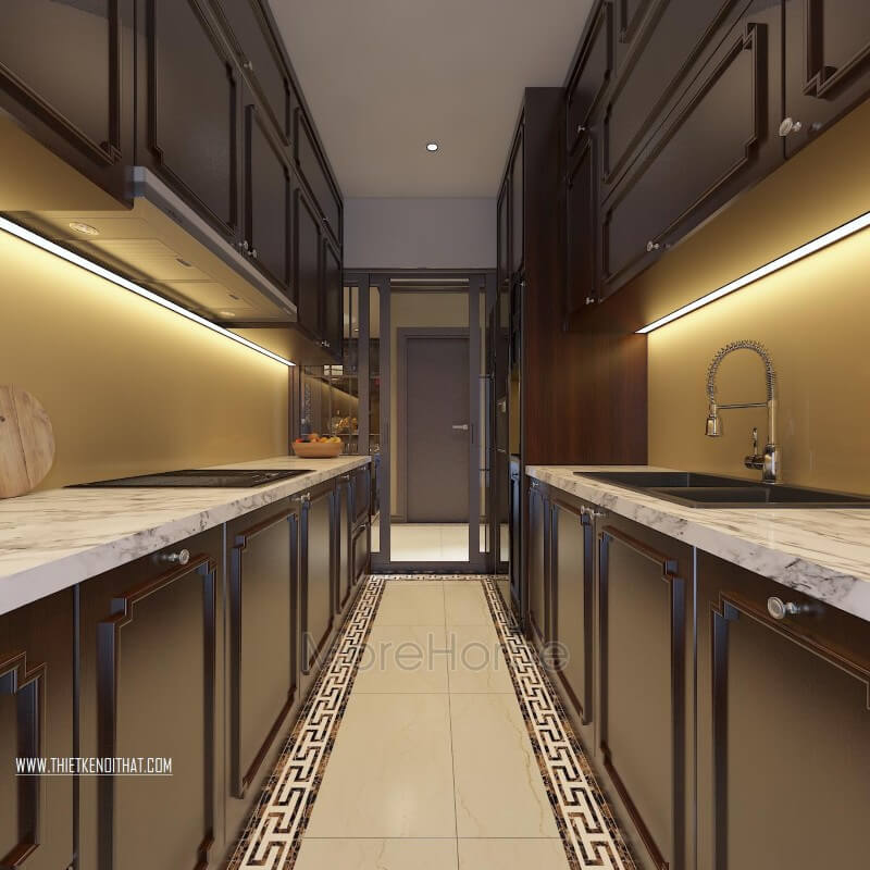 Thiết kế nội thất phòng bếp gỗ tự nhiên hiện đại, sang trọng Mẫu nội thất chung cư đẹp
