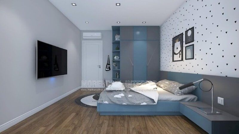 Tủ quần áo đẹp liền kệ để đồ sẽ là gợi ý ấn tượng để phòng bé luôn được gọn gàng ngăn nắp.