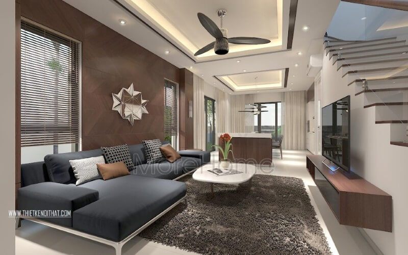 Sofa hiện đại khung gỗ tự nhiên bọc vải màu xanh bắt mắt, phần chân sắt phun sơn tĩnh điện màu trắng tạo cảm giác nhẹ nhàng, thanh thoát mà không kém phần nổi bật
