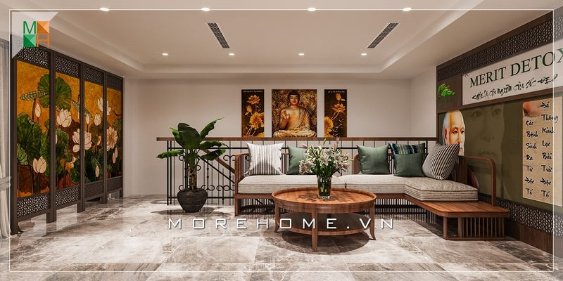 Mẫu sofa gỗ phong cách hiện đại, cách điệu tạo điểm nhấn cuốn hút cho cả không gian tiếp khách của gia chủ